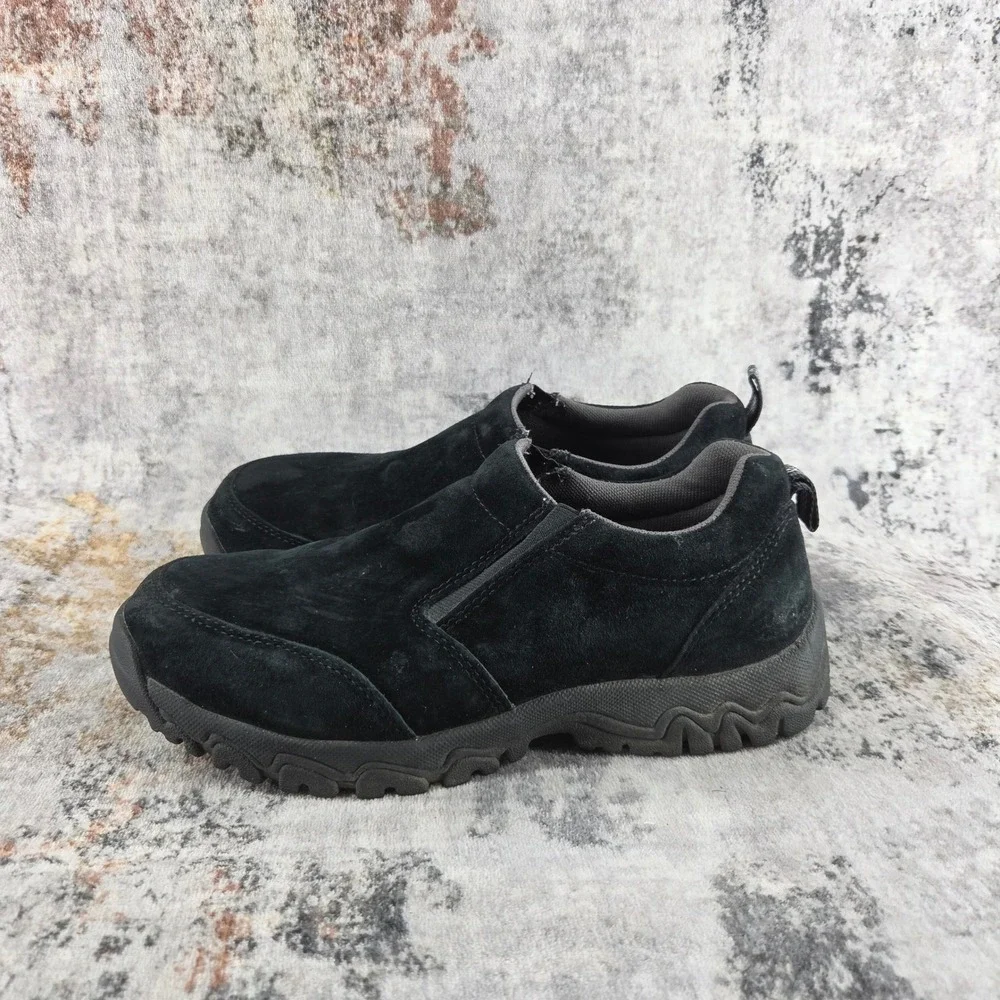 Duluth Trading Company Wild Boar Pig Suede Moc Shoes Mens 8.5 Wide Black Casual